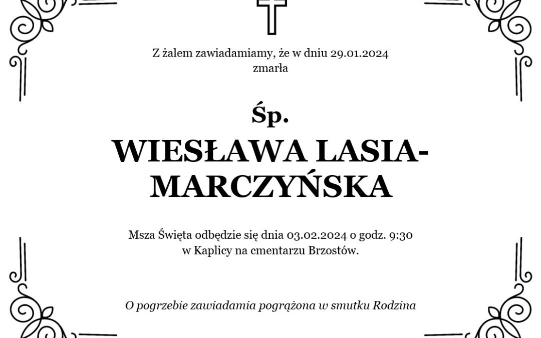 Zmarła Śp. Wiesława Lasia-Marczyńska