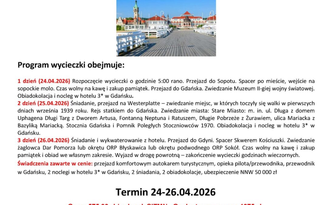 Wycieczka do Trójmiasta 24–26.04.2026